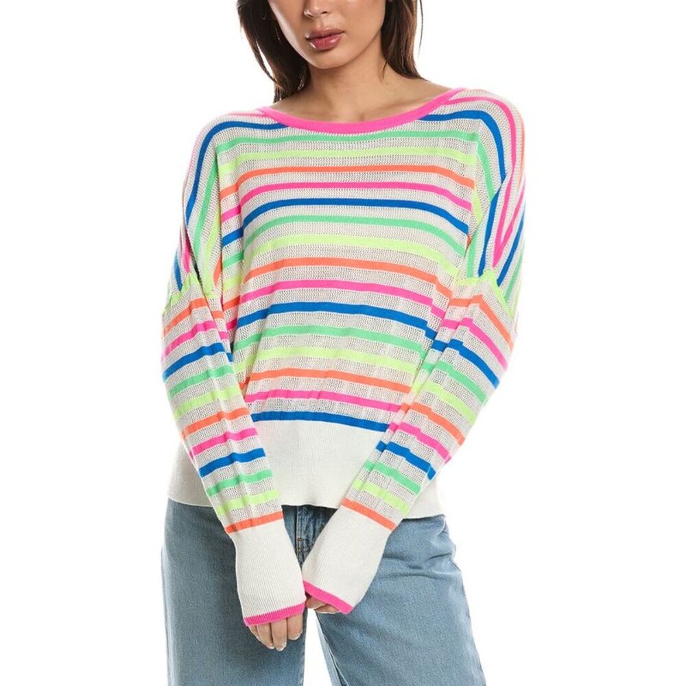 Wispr Womens  Mini Stripe Relax Neck Silk-Blend Top